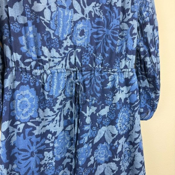 Lucky Brand Drawstring Waist Floral Blue Shirt Dress L - Picture 6 of 9